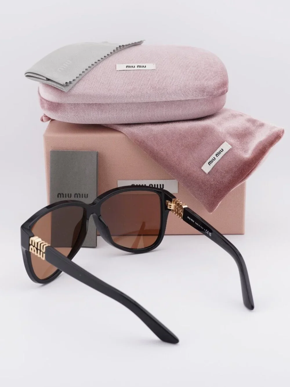 Miu Miu MU A08S 16K90Q Square Sunglasses - Black / Brown